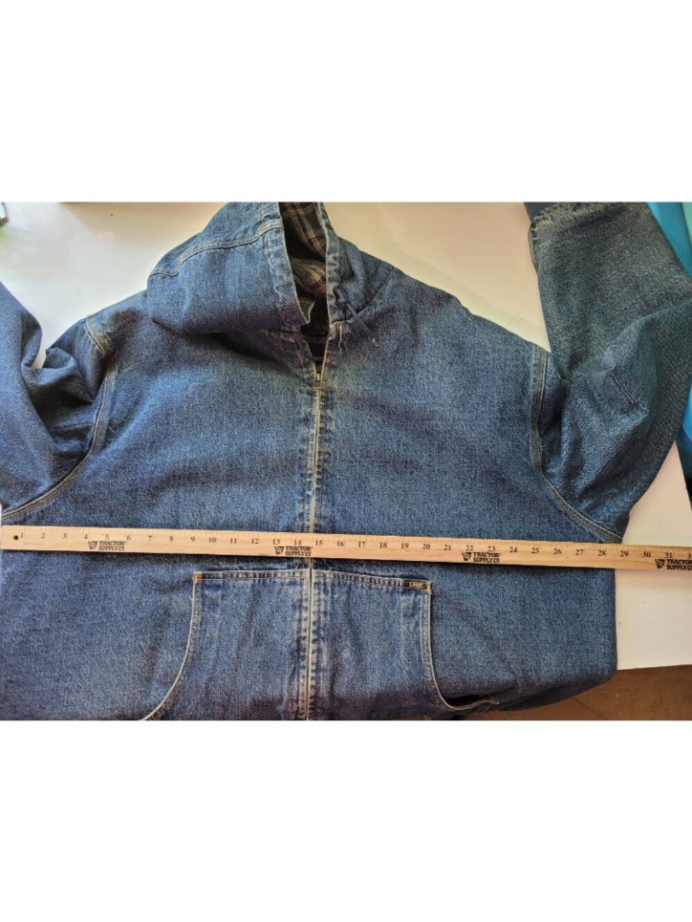 Vintage LEE Denim Workwear Jacket Sz XXL Full Zip Drawstring Hood Flannel Lined - Picture 3 of 16